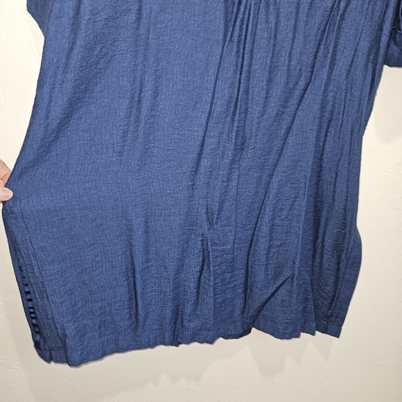 Chico's Size 2 | Large Button Front Shirt Dress Blue Rayon Linen Blend - Picture 12 of 13
